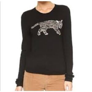 Alice + Olivia Bethela Cat Beaded Embroidered 100% Wool Black Sweater Size M